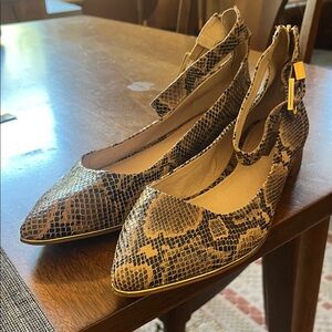 Louise et Cie Brown Snakeskin Zip-back Ankle Strap Flats